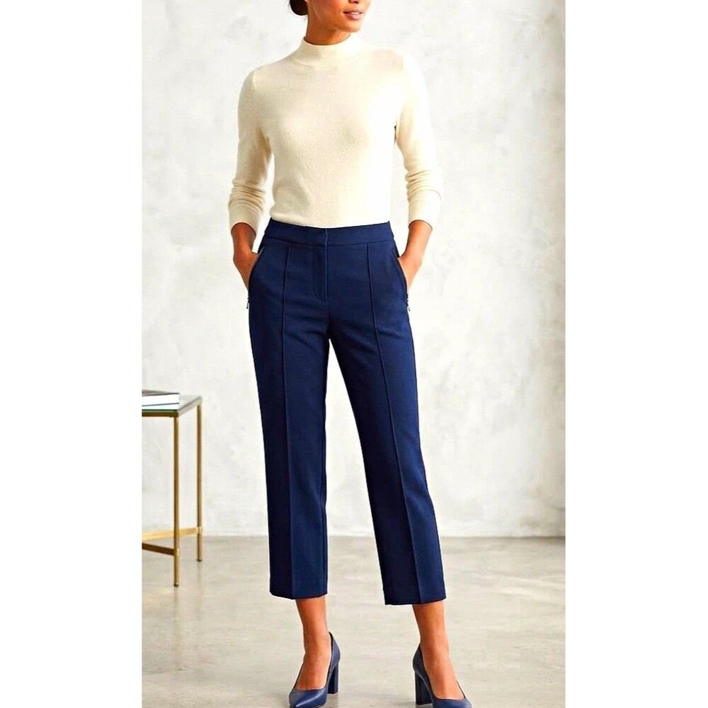 Lauren Ralph Lauren Navy Blue Pintuck Front Trousers Ankle Pants Sz 10  Chic